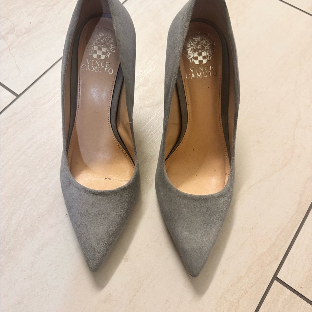 Vince Camuto Light Gray Suede Pointed-Toe Pumps